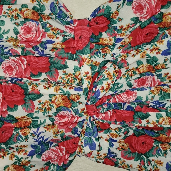 Vintage 80's dress floral roses polyester elastic waist full skirt sz medium - Picture 3 of 10